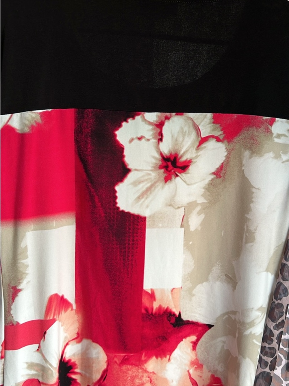 Calvin Klein Black Top with Zipper Detail, Red and White Floral Print - Picture 2 of 3